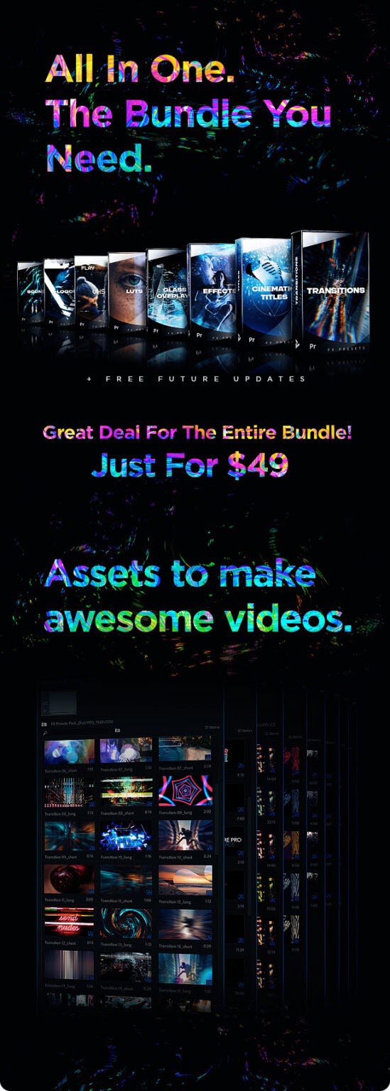 Videohive FX Presets Bundle for Premiere Pro Transitions, Titles, Effects, VHS, LUTs, Logo, Sounds V.12 ฟรี โปรแกรม