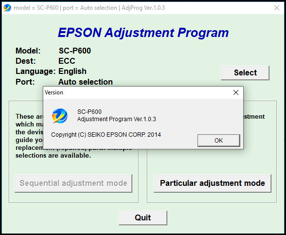 โปรแกรมเคลียร์ซับหมึก Epson SureColor SC-P600 (ECC) ฟรี