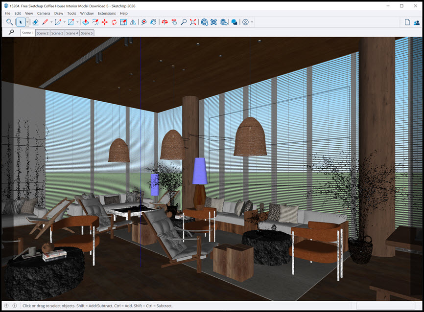 Sketchup Coffee House Interior Model By Phan Thuc ชุดโมเดลตกแต่งภายในร้านกาแฟ SketchUp ฟรี โปรแกรม