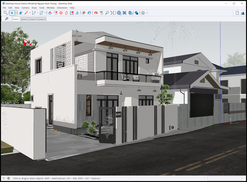 Sketchup House Exterior Model By Nguyen Xuan Truong แบบจำลองภายนอกบ้าน SketchUp ฟรี โปรแกรม