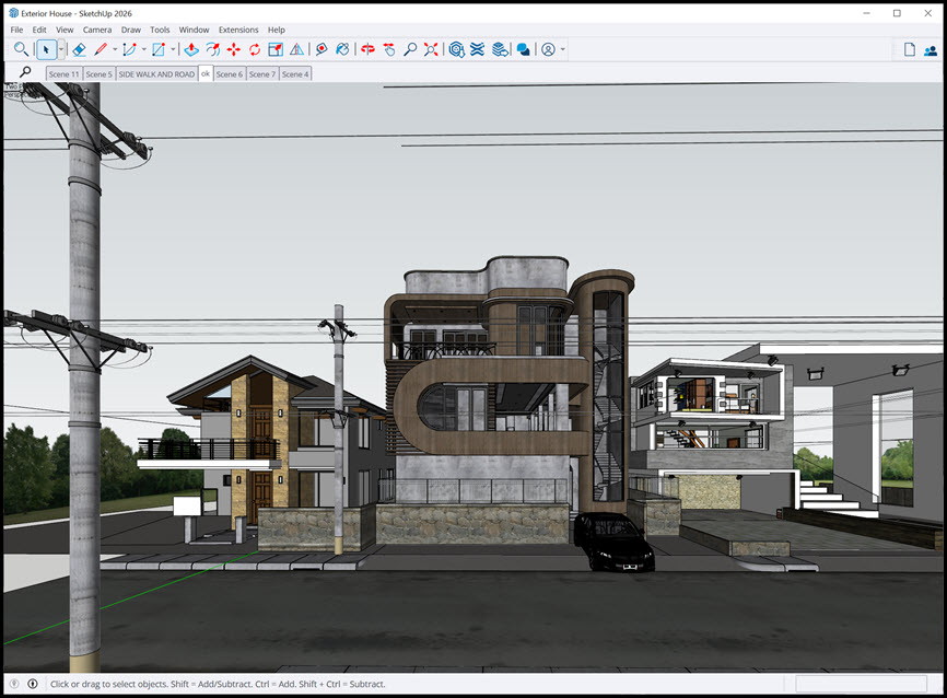 Exterior House Scene Sketchup Model by Lee Min Dung แบบจำลอง Sketchup ฉากภายนอกบ้าน ฟรี โปรแกรม