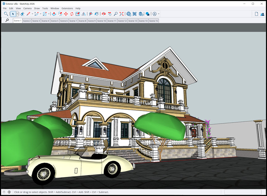 Exterior Villa Scene Sketchup Model by MinhHoang แบบจำลอง Sketchup ฉากภายนอกวิลล่า ฟรี โปรแกรม