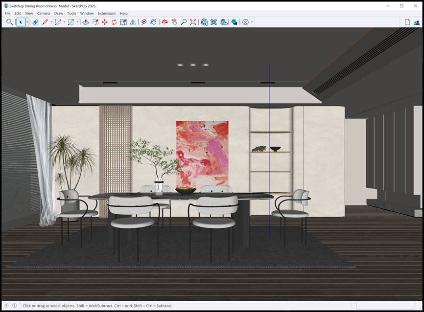 Sketchup Dining Room Interior Model แบบจำลองการตกแต่งภายในห้องรับประทานอาหาร SketchUp ฟรี โปรแกรม