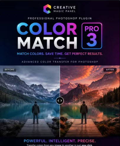 Creative Magic Panel – Color Match Pro v3 Plugin for Photoshop v3.0.1 ปลั๊กอินจับคู่โทนสีและดึงมู้ดภาพอัจฉริยะในคลิกเดียวสำหรับ Photoshop