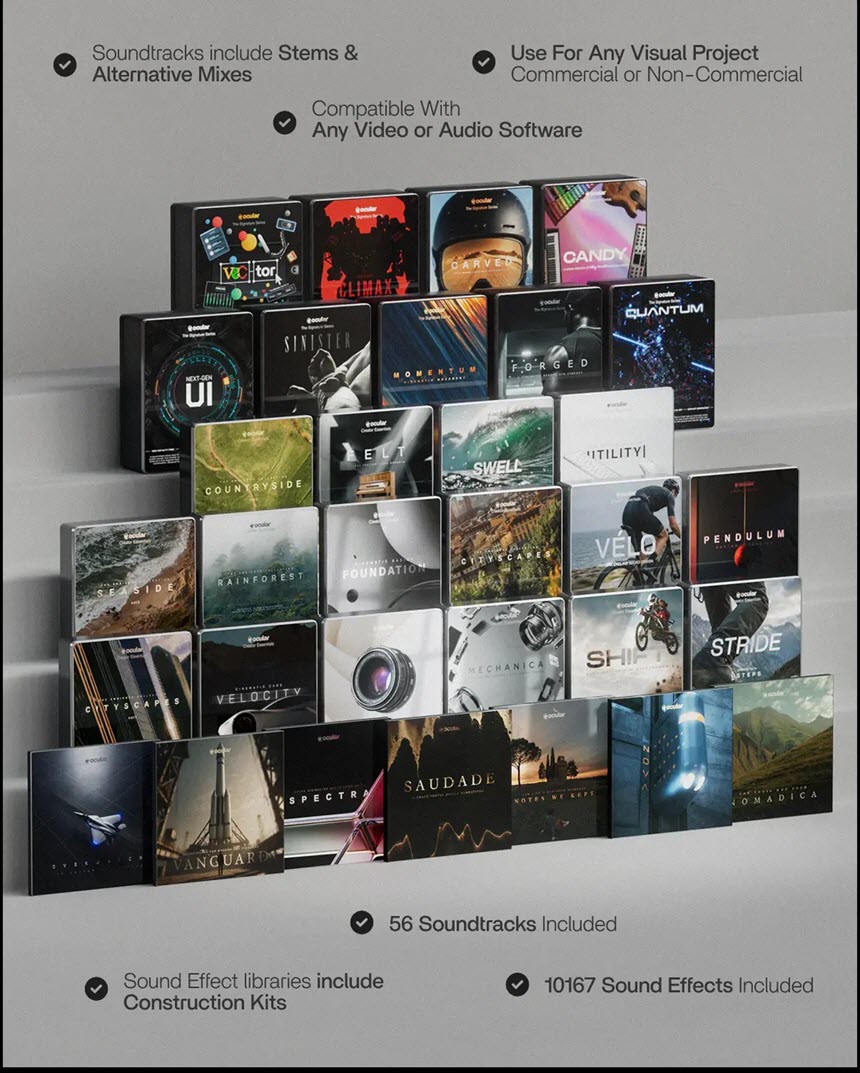 OcularSounds – Full Access Bundle ชุดซาวด์เอฟเฟกต์เสียงภาพยนตร์และดนตรีประกอบระดับมาตรฐานสากล โปรแกรม