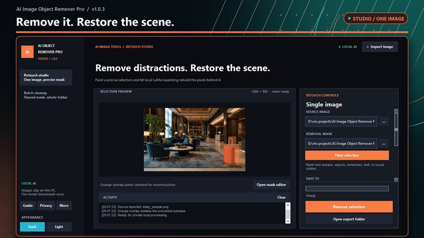 AI Image Object Remover Pro 1 ล่าสุด โปรแกรมลบสิ่งของและวัตถุออกจากภาพด้วยระบบ AI ประสิทธิภาพสูง
