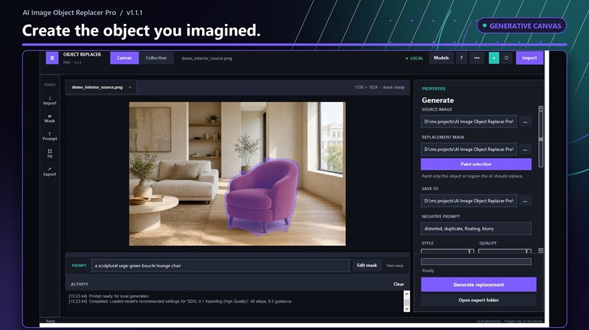 AI Image Object Replacer Pro 1 ล่าสุด โปรแกรมแทนที่และปรับเปลี่ยนวัตถุในภาพด้วยระบบ Generative AI ระดับมืออาชีพ
