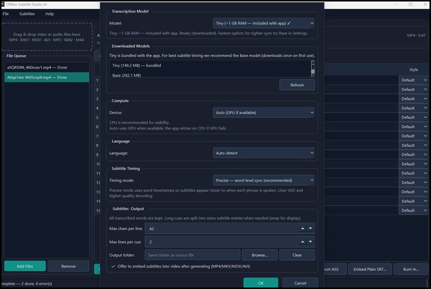 Offline Subtitle Studio AI 1 ล่าสุด โปรแกรมเจนซับอัตโนมัติ แปลงไฟล์ SRT และฝังซับลงวิดีโอ ด้วย AI ออฟไลน์ 100%