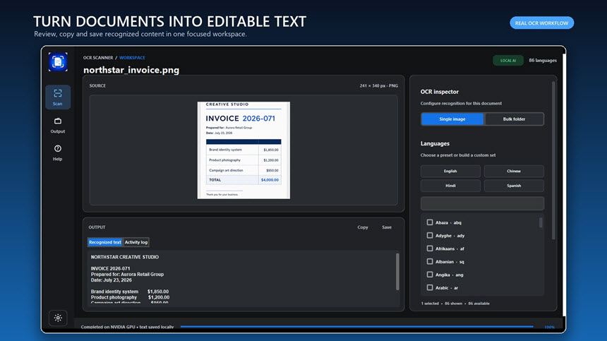 AI Offline OCR Scanner Pro 1 ล่าสุด โปรแกรมแปลงภาพเป็นข้อความออฟไลน์ด้วย AI