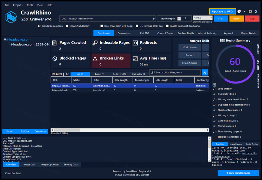 CrawlRhino SEO Crawler PRO 1 ล่าสุด โปรแกรมตรวจสอบ Technical SEO ระดับมืออาชีพ