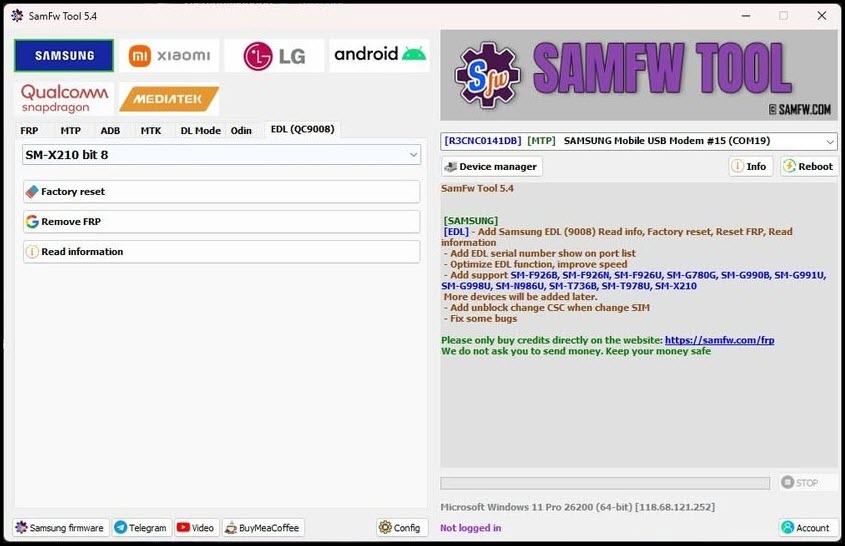SamFw Tool 5.4 Latest Version โปรแกรมปลดล็อก FRP และแฟลชรอมมือถือ Android ในคลิกเดียว