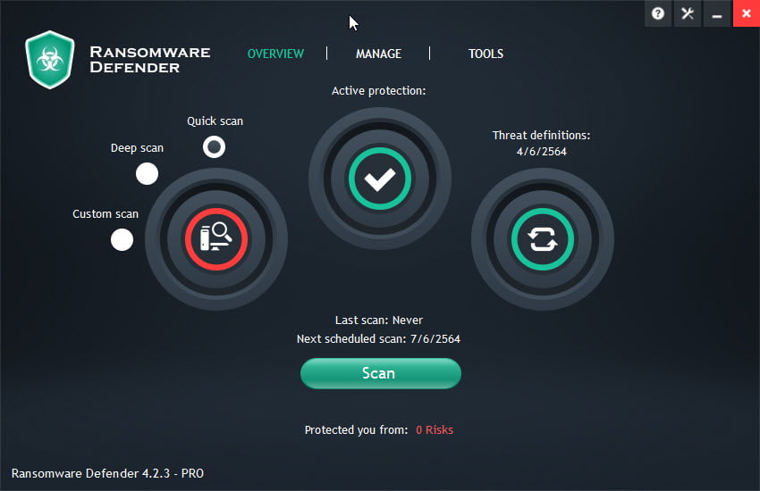 Ransomware Defender Pro 4 ล่าสุด โปรแกรมป้องกันไวรัสเรียกค่าไถ่
