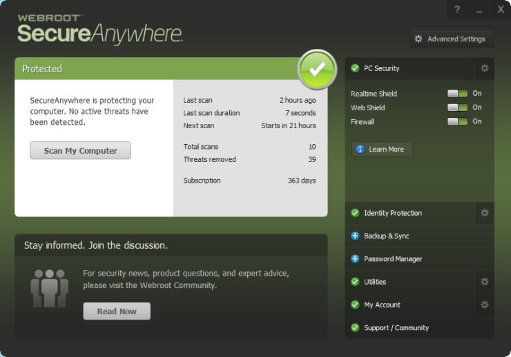 Webroot Antivirus 9 ล่าสุด โปรแกรมป้องกันไวรัส
