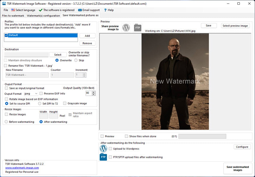 TSR Watermark Image Pro 3 ล่าสุด โปรแกรมใส่ลายน้ำรูปภาพ