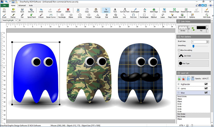 NCH DrawPad Pro 6.08 Beta (Win/macOS) โปรแกรมวาดรูปกราฟิก ฟรี