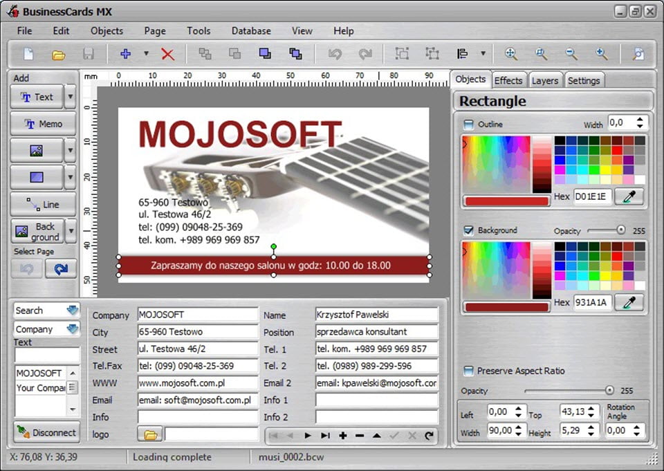 BusinessCards MX 5.00 โปรแกรมออกแบบนามบัตร