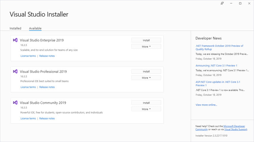Microsoft Visual Studio 2019 ล่าสุด (Pro/Enterprise) โปรแกรมแอปพลิชัน