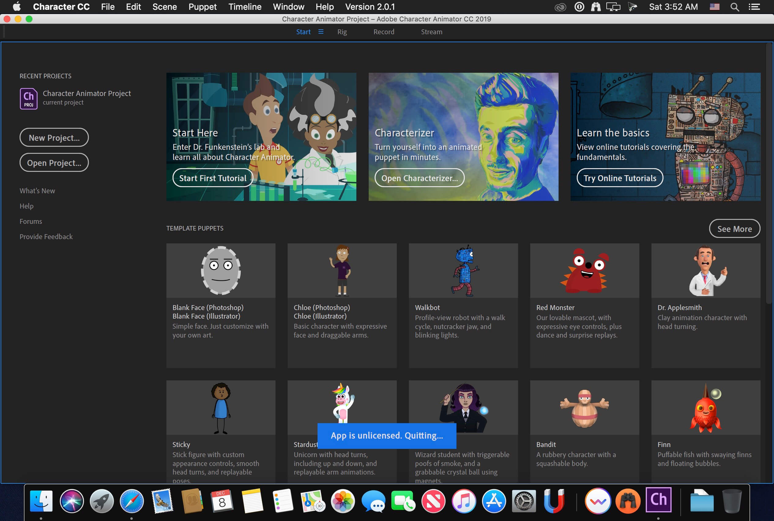 Adobe Character Animator CC 2020 ล่าสุด macOS โปรแกรมออกแบบอนิเมชั่น