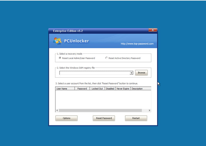 PCunlocker Enterprise Edition 5.6 พร้อม UEFI ISO (x64) แผ่นบู๊ต ลบรหัสผ่าน Windows ฟรี โปรแกรม