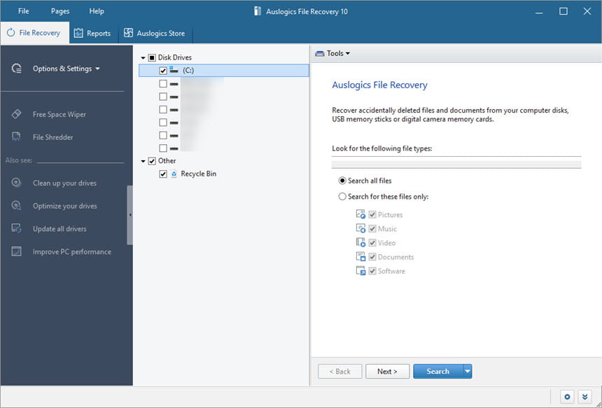 Auslogics File Recovery Pro 12 ล่าสุด โปรแกรมกู้คืนไฟล์และข้อมูลสูญหาย