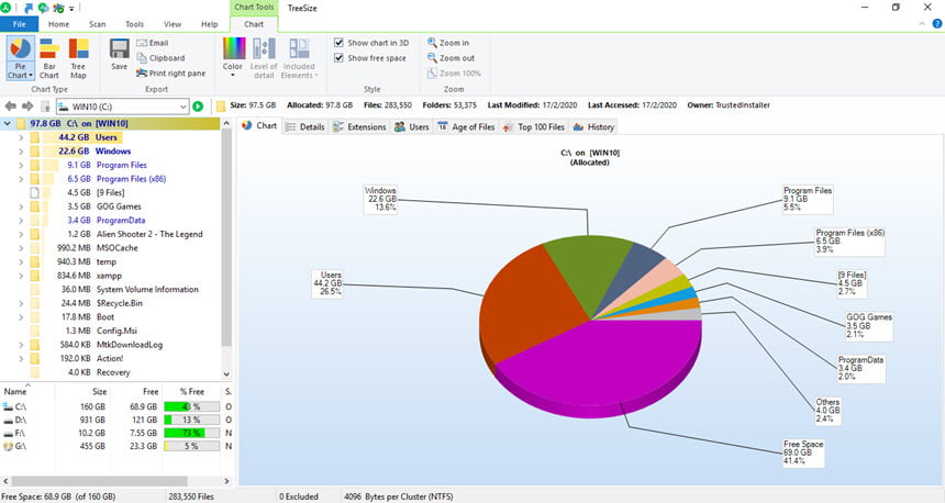 TreeSize Pro 9 ล่าสุด + Portable โปรแกรมตรวจสอบพื้นที่ฮาร์ดดิสก์