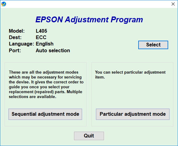 Epson Adjustment Program L405 (ECC) พร้อม Keygen โปรแกรมเคลียร์ซับหมึก Epson L405