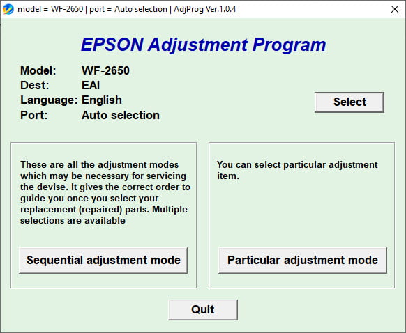 Epson Adjustment Program WF-2650 WF-2660 (EAI)