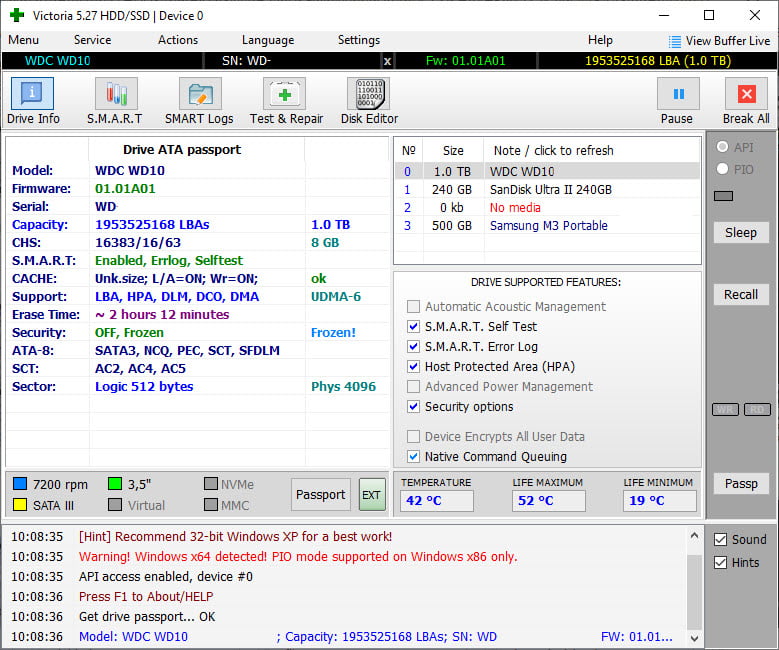 Victoria HDD/SSD โปรแกรมตรวจสอบประสิทธิภาพ HDD/SSD ฟรี ล่าสุด