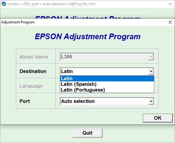 Epson Adjustment Program L395 (Latin) เคลียร์ซับหมึก EPSON L395