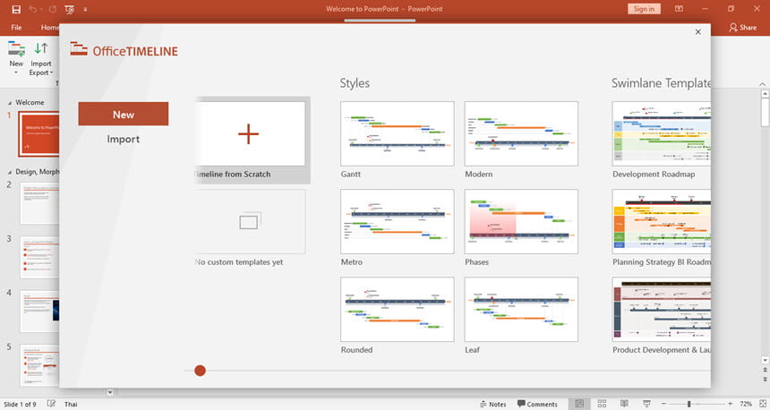 Office Timeline 14 ล่าสุด ปลั๊กอิน PowerPoint สำหรับสร้างแผนภูมิ โปรแกรม
