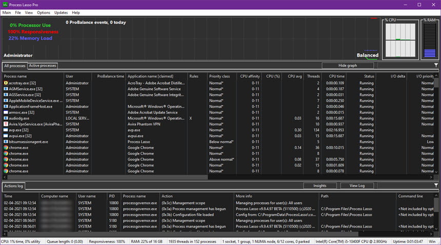 Bitsum Process Lasso Pro 18 ล่าสุด โปรแกรมจัดการ CPU ลดหน่วง ลดค้าง