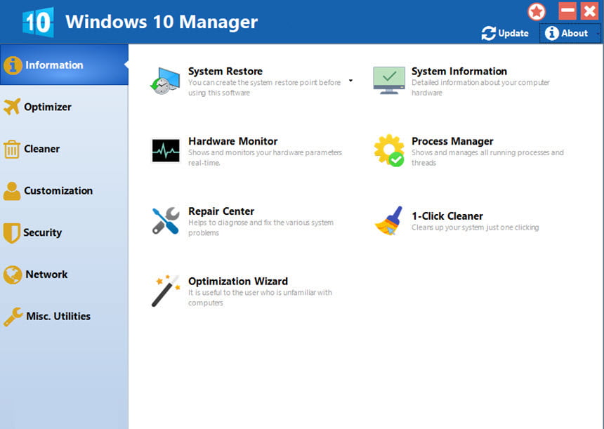 Windows 10 ล่าสุด Manager 3 โปรแกรมเพิ่มประสิทธิภาพ Windows 10