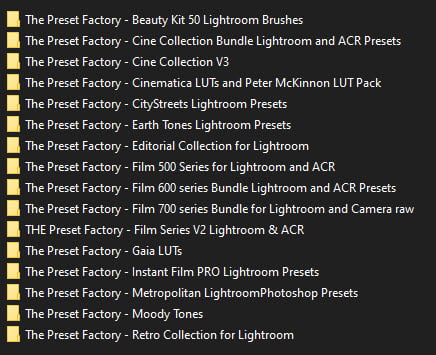 The Preset Factory Collection ชุดรวม Presets สำหรับ Lightroom และ Camera Raw ฟรี โปรแกรม