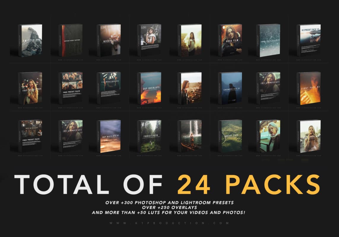 K1 PRODUCTION THE WHOLE SHOP BUNDLE ชุดรวม Presets , Overlays , LUTs สำหรับ PS, PR , Lr ฟรี โปรแกรม