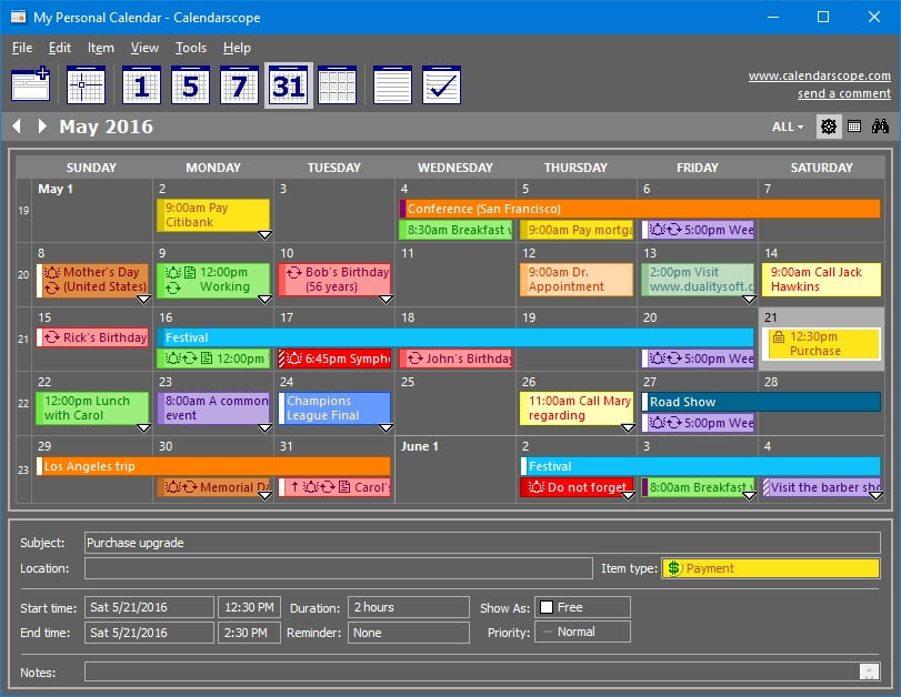 Calendarscope 12 ล่าสุด โปรแกรมปฏิทิน จัดการตารางงาน