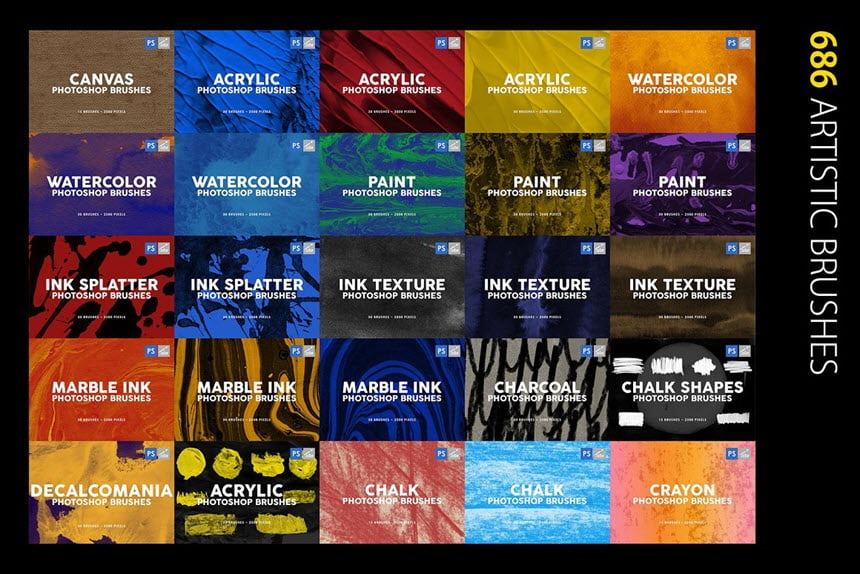 CREATIVE MARKET – 3000 PHOTOSHOP STAMP BRUSHES BUNDLE ชุดรวมแปรง STAMP BRUSHES สำหรับ PHOTOSHOP ฟรี โปรแกรม