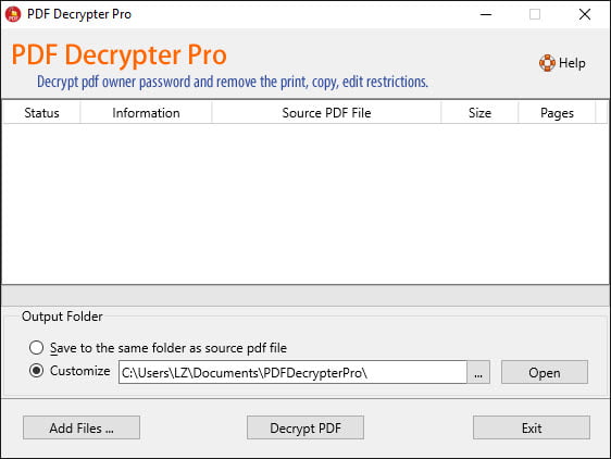 PDF Decrypter Pro 4 ล่าสุด ลบรหัสผ่านไฟล์ PDF ปลดล็อคไฟล์ PDF โปรแกรม