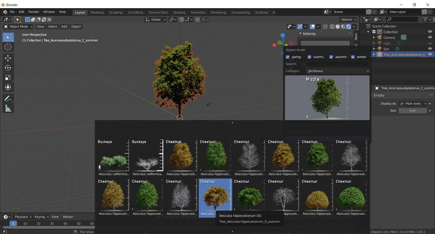 BLENDER MARKET – BOTANIQ 6.8 คลังต้นไม้ ใบหญ้า สำหรับ BLENDER โปรแกรม