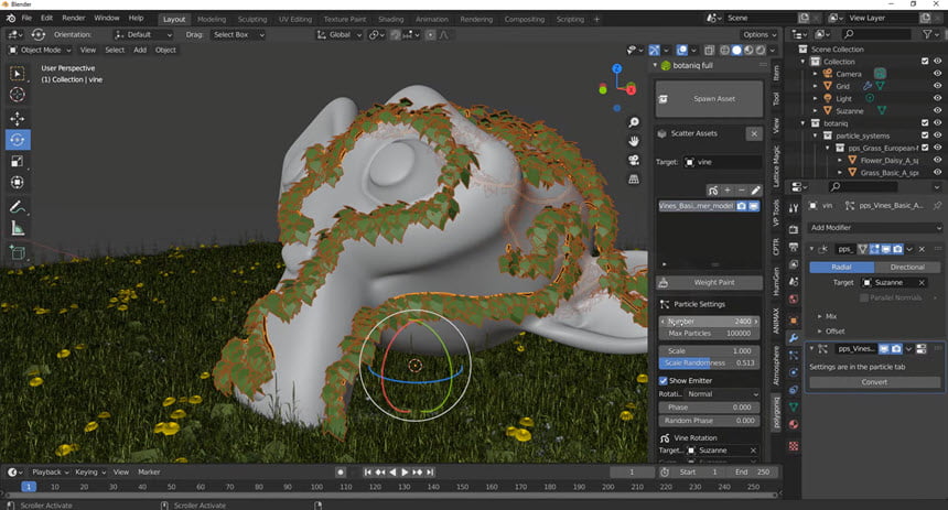 BLENDER MARKET – BOTANIQ 6.8 คลังต้นไม้ ใบหญ้า สำหรับ BLENDER โปรแกรม