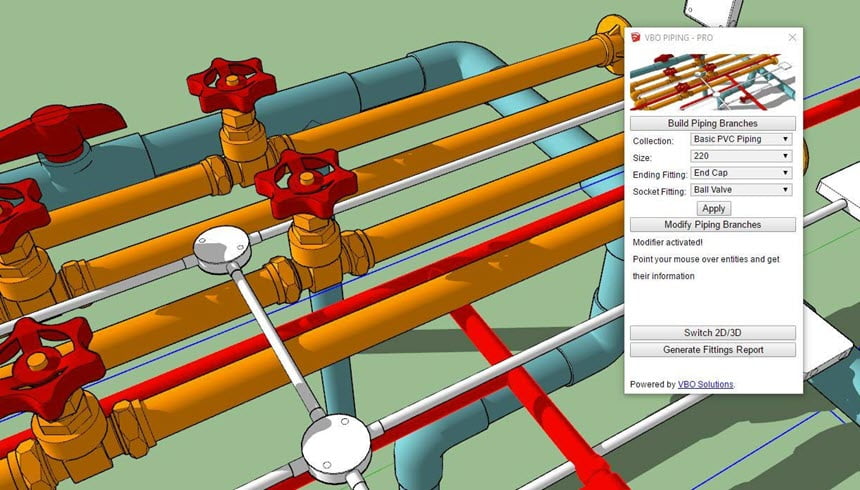 VBO Piping Pro for Sketchup ปลั๊กอินสร้างระบบท่อ Sketchup ล่าสุด โปรแกรม