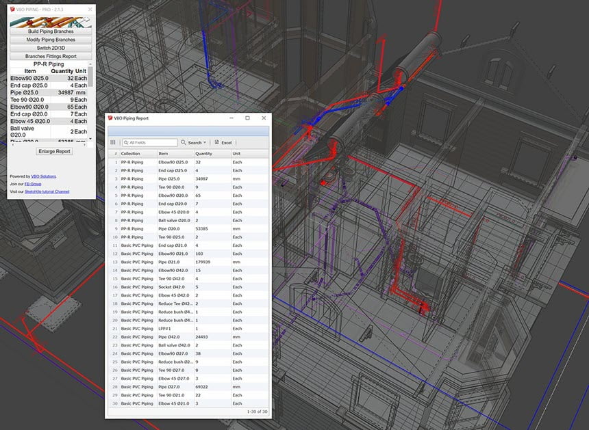 VBO Piping Pro for Sketchup ปลั๊กอินสร้างระบบท่อ Sketchup ล่าสุด โปรแกรม