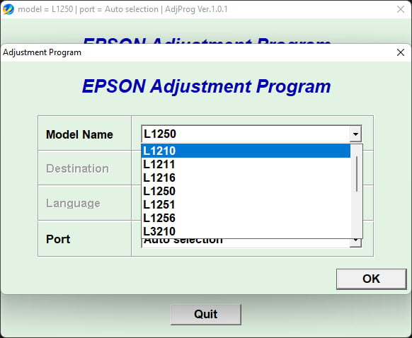โปรแกรมเคลียร์ซับหมึก EPSON L3210 L1210 L1211 L1216 L1250 L1251 L1256 L3211 L3216 L3250 L3251 L3256 L5290 L5296 ฟรี