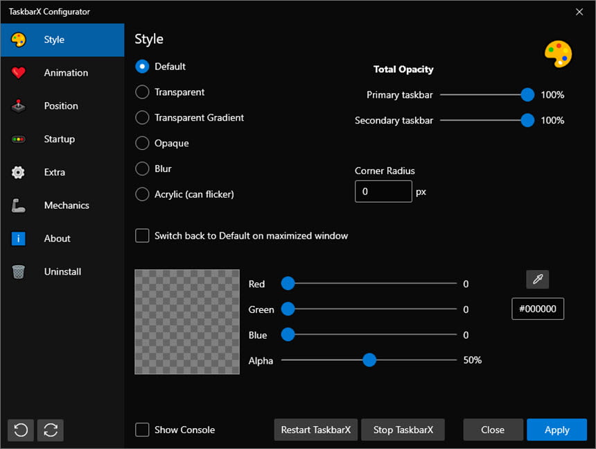 TaskbarX 1 ล่าสุด โปรแกรมปรับแต่ง Taskbar Windows 10 / 11