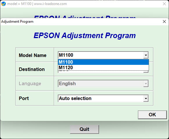 โปรแกรมเคลียร์ซับหมึก Epson M1100 M1120 (ECC/Latin) ฟรี