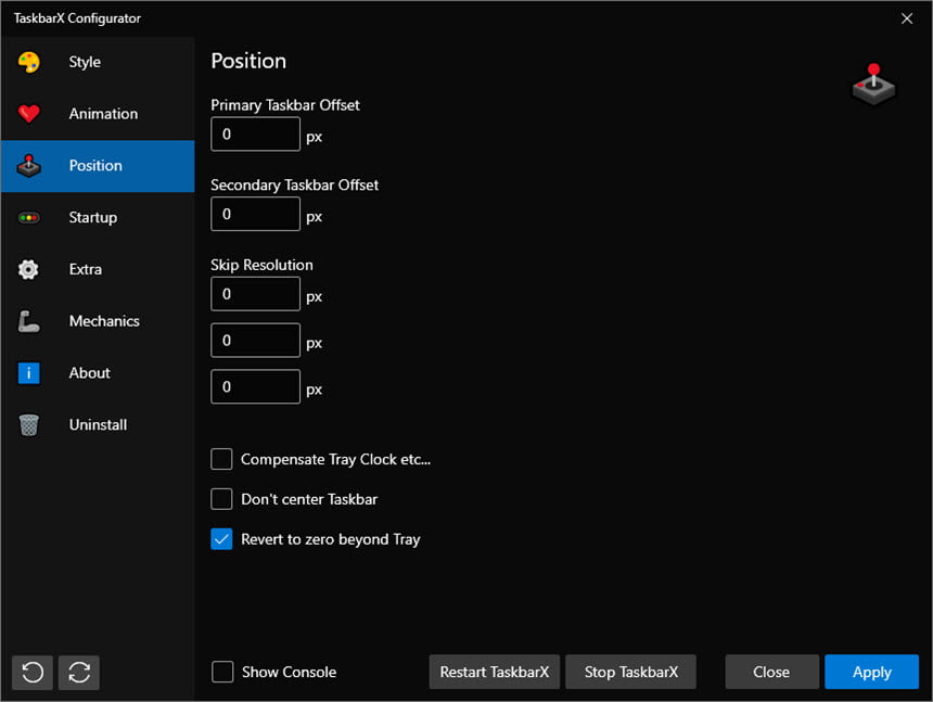 TaskbarX 1 ล่าสุด โปรแกรมปรับแต่ง Taskbar Windows 10 / 11