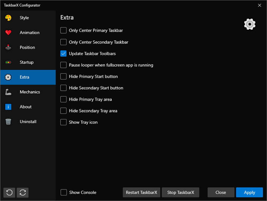 TaskbarX 1 ล่าสุด โปรแกรมปรับแต่ง Taskbar Windows 10 / 11