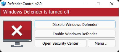 Defender Control โปรแกรมปิด Windows Defender ล่าสุด