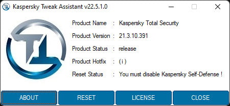 Kaspersky Tweak Assistant 23 ล่าสุด ตัวรีเซ็ตวันหมดอายุ Kaspersky โปรแกรม