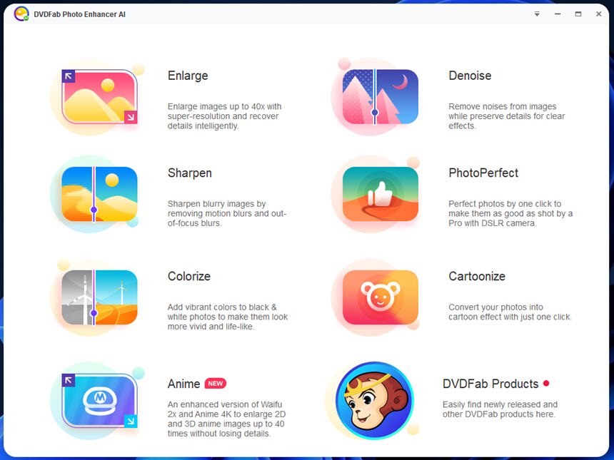 DVDFab Photo Enhancer AI 1 ล่าสุด (x64) ขยายรูปภาพไม่แตก, ปรับ Sharpen, ลด noise และอีกมากมาย ฟรี โปรแกรม