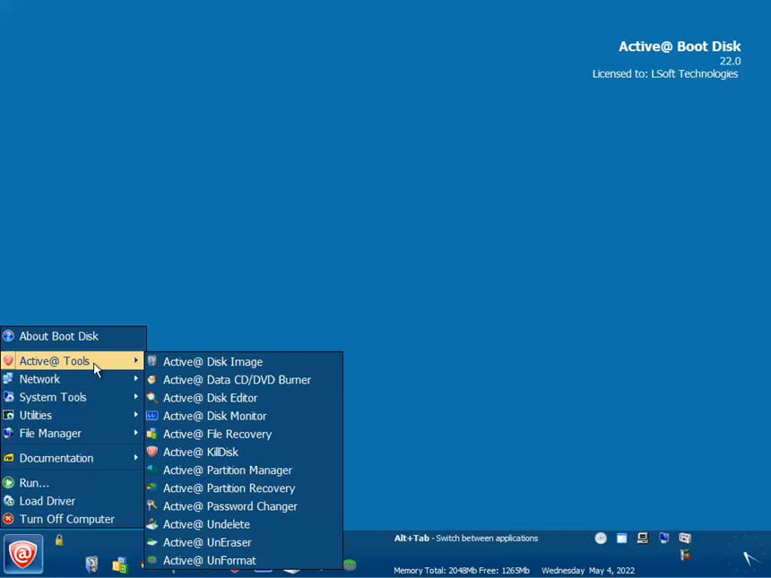 Active@ Boot Disk 24 ล่าสุด แผ่นบู๊ต WinPE จัดการฮาร์ดดิสก์ อเนกประสงค์ โปรแกรม